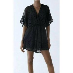 Zara Polka Dot Ruffle Mini Dress Black